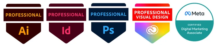Adobe Certified Professional and Meta Certified Digital Marketing Associate badges
